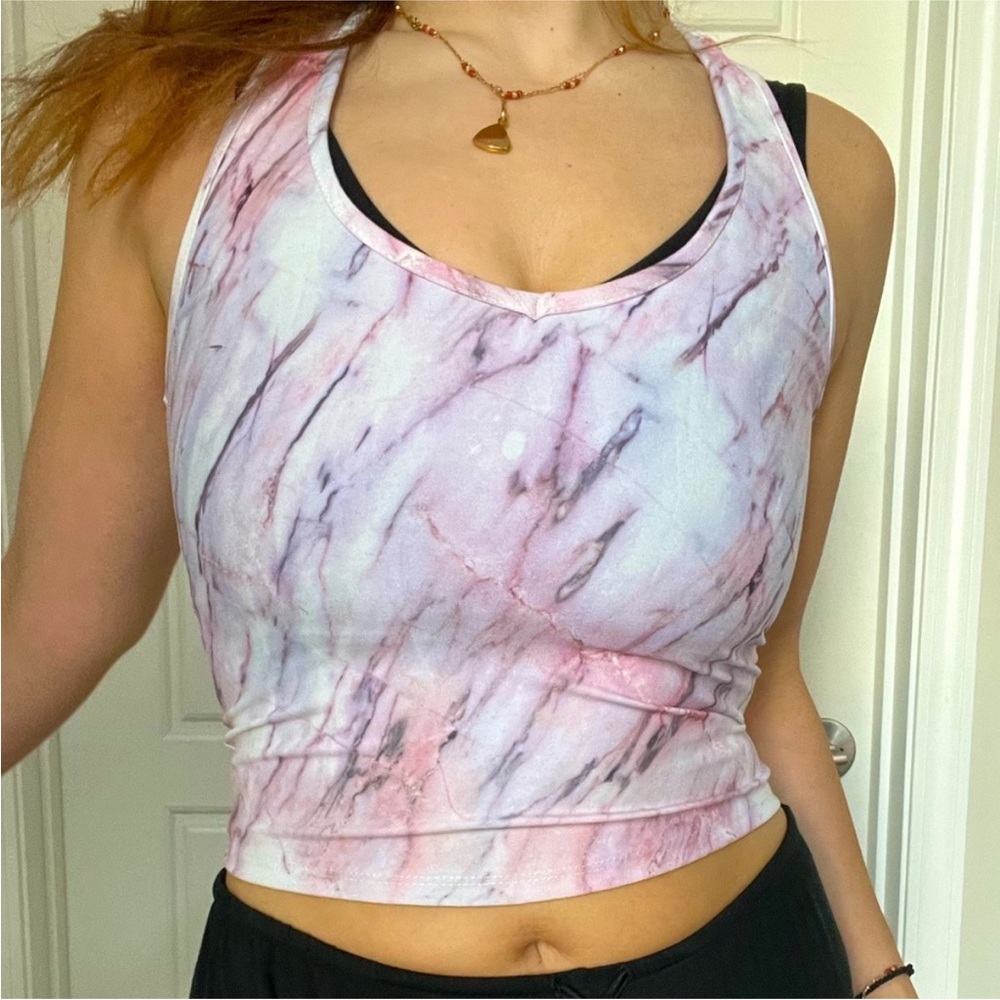 Pink Marble Print Tank Top